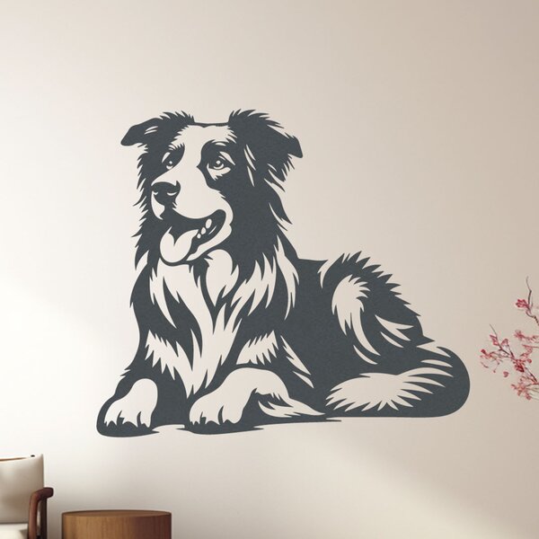 Dřevěná dekorace psa BORDER COLLIE | Rozměry (cm): 40x34 | Zvolte barvu dekoru: Antracitová