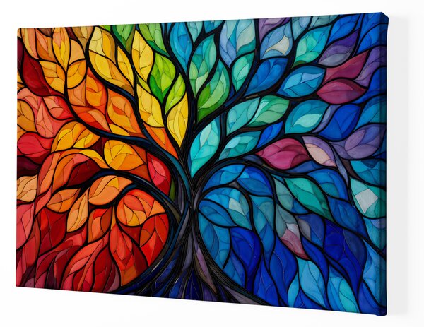 Obraz na plátně - Strom života V barvách duhy FeelHappy.cz Velikost obrazu (šířka x výška): 40 x 30 cm