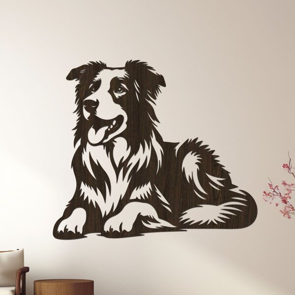Dřevěná dekorace psa BORDER COLLIE | Rozměry (cm): 40x34 | Zvolte barvu dekoru: Antracitová