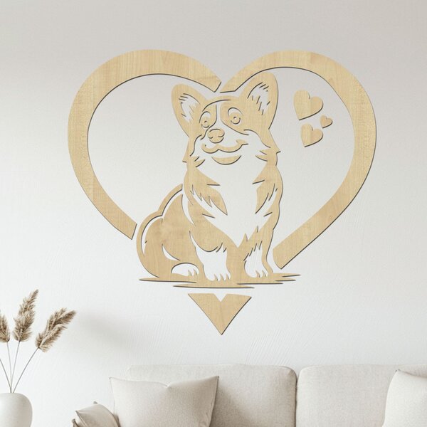 Dřevěná dekorace Corgi láska | Rozměry (cm): 40x37 | Zvolte barvu dekoru: Dub Sonoma