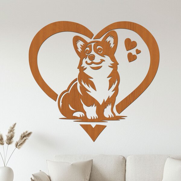 Dřevěná dekorace Corgi láska | Rozměry (cm): 40x37 | Zvolte barvu dekoru: Dub Sonoma