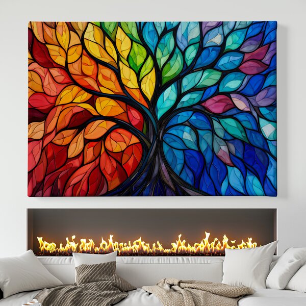 Obraz na plátně - Strom života V barvách duhy FeelHappy.cz Velikost obrazu (šířka x výška): 40 x 30 cm