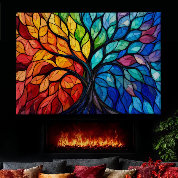 Obraz na plátně - Strom života V barvách duhy FeelHappy.cz Velikost obrazu (šířka x výška): 40 x 30 cm