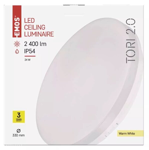 Emos lighting LED přisazené svítidlo TORI, ø 330 mm/d. 330 mm, 24W, IP54 Teplota světla: 4000K - denní bílá, Tvar: Kulaté