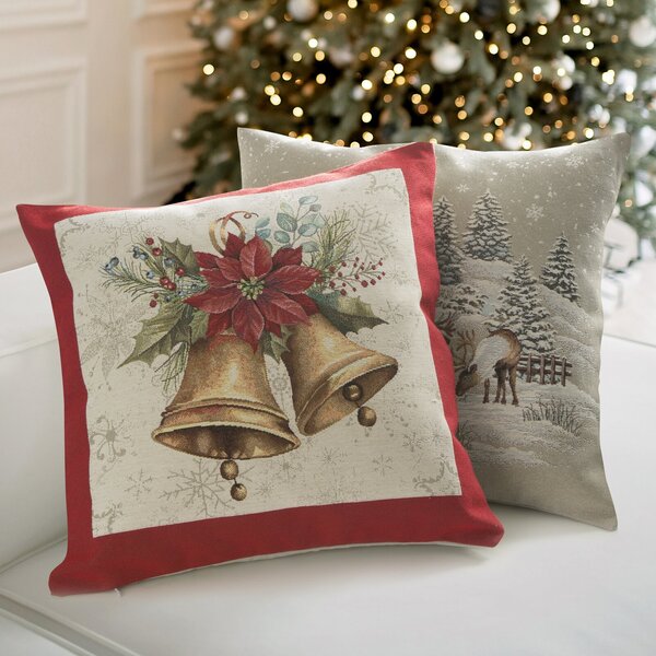 VÁNOČNÍ GOBELÍNOVÁ DEKORAČNÍ POVLAK NA POLŠTÁŘ MERRY 45X45 CM VZOROVANÁ
