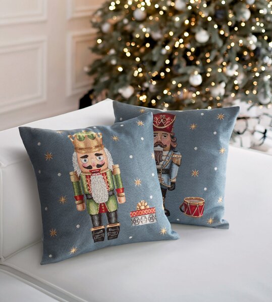 VÁNOČNÍ GOBELÍNOVÁ DEKORAČNÍ POVLAK NA POLŠTÁŘ NUTCRACKER 45X45 CM VZOROVANÁ