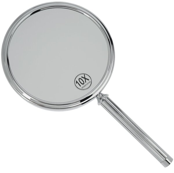 Kosmetické zrcátko Oboustranné - 10x zvětšení - Chromované stříbro - Ø 16 cm - Ruční zrcátko
