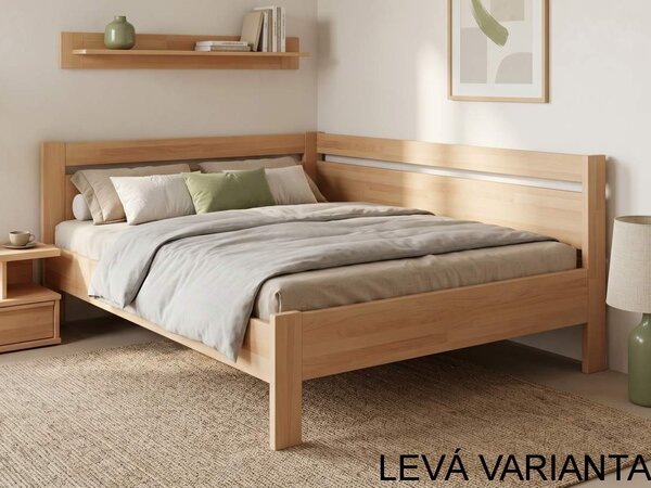 Rohová postel Tina - dvoulůžko buk Varianta: Levá, Odstín moření: Buk přírodní, Rozměr: 140x200