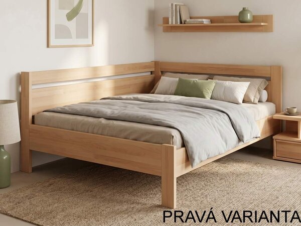 Rohová postel Tina - dvoulůžko buk Varianta: Levá, Odstín moření: Buk přírodní, Rozměr: 140x200