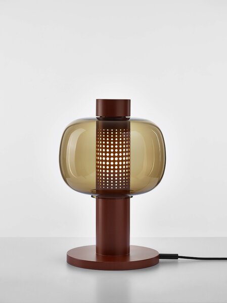 Designová lampa Brokis Bonbori Small PC1164, 1xE27 Stmívání, řízení: TRIAC, Povrch Montury: šedá metalická, Barva skla: Olivová zelená - transparentní sklo