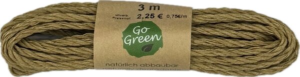 Dekorační provázek Go Green Cotton Cord – Earth Brown hnědý 3mm x 3m (6,-Kč/m)
