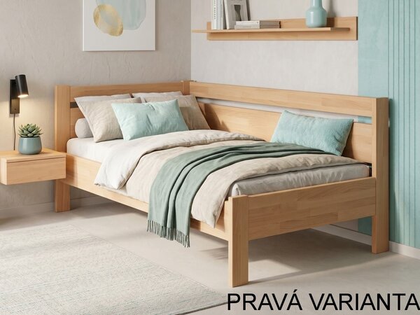 Rohová postel Tina - jednolůžko buk Varianta: Levá, Odstín moření: Bílá , Rozměr: 90x200
