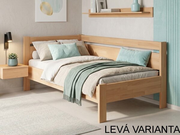 Rohová postel Tina - jednolůžko buk Varianta: Levá, Odstín moření: Bílá , Rozměr: 90x200