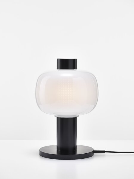 Designová lampa Brokis Bonbori Small PC1164, 1xE27 Stmívání, řízení: TRIAC, Povrch Montury: šedá metalická, Barva skla: Olivová zelená - transparentní sklo
