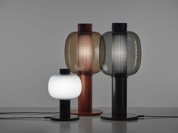 Designová lampa Brokis Bonbori Small PC1164, 1xE27 Stmívání, řízení: TRIAC, Povrch Montury: šedá metalická, Barva skla: Olivová zelená - transparentní sklo