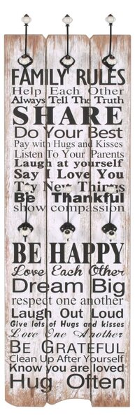 Nástěnný věšák na kabáty FAMILY RULES s 6 háčky 120 x 40 cm