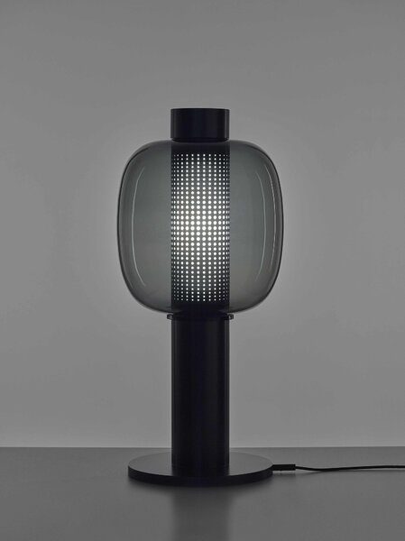 Designová lampa Brokis Bonbori Large PC1165, 1xE27 Stmívání, řízení: TRIAC, Povrch Montury: šedá metalická, Barva skla: Olivová zelená - transparentní sklo