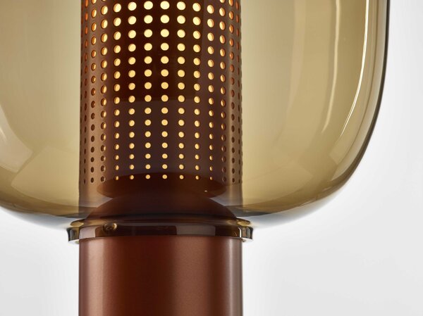 Designová lampa Brokis Bonbori Large PC1165, 1xE27 Stmívání, řízení: TRIAC, Povrch Montury: šedá metalická, Barva skla: Olivová zelená - transparentní sklo