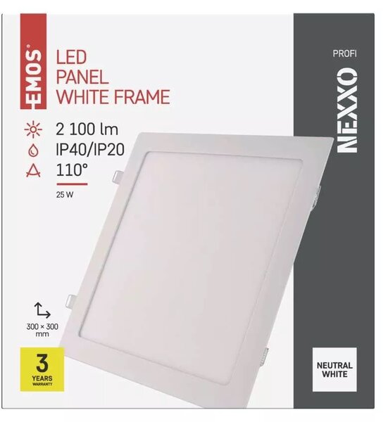 Emos lighting LED zápustný panel NEXXO, 30cm, 25W, čtvercový, bílý Barva: Bílá, Teplota světla: 3000K - teplá bílá