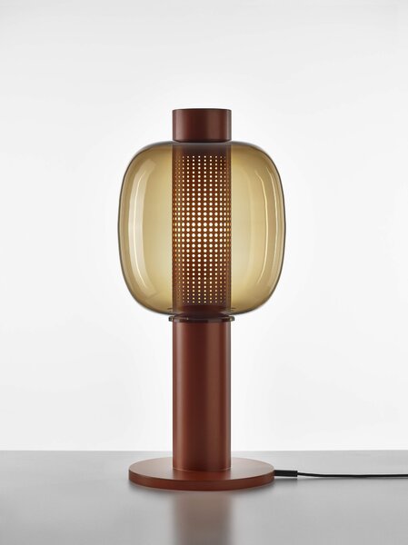 Designová lampa Brokis Bonbori Large PC1165, 1xE27 Stmívání, řízení: TRIAC, Povrch Montury: šedá metalická, Barva skla: Olivová zelená - transparentní sklo