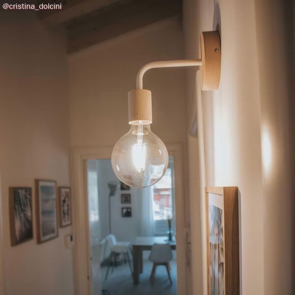 Creative cables Fermaluce scandi, dřevěné nástěnné svítidlo s ohnutou prodlužovací trubičkou bez žárovka neutrální Barva: Bílá