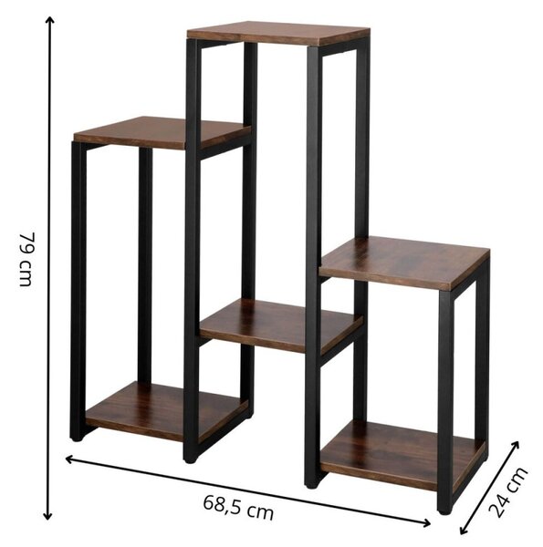 Kovový stojan na květiny 79 cm 6 polic SPRINGOS GA0208 tmavě hnědý
