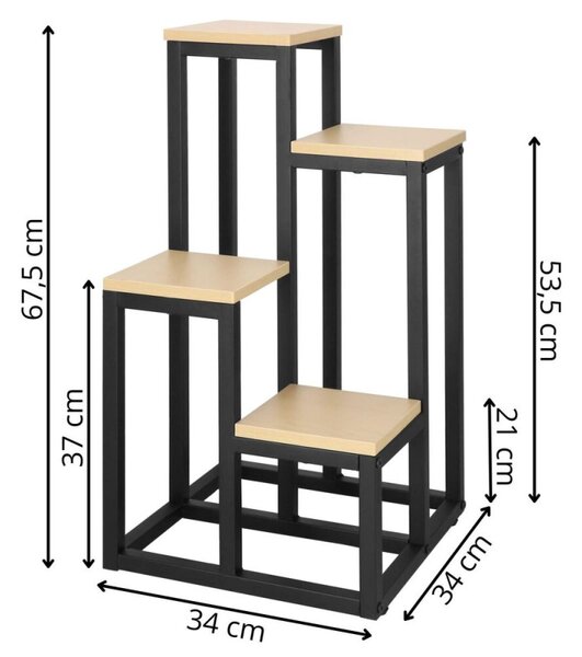 Kovový stojan na květiny 67,5 cm 4 police SPRINGOS GA0206 světle hnědý