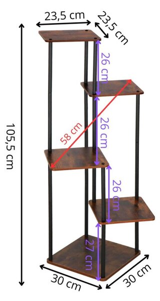 Kovový stojan na květiny 105,5 cm 5 polic SPRINGOS GA0207 tmavě hnědý