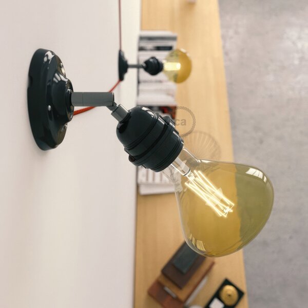 Creative cables Fermaluce 90° monochrome s objímkou E27 se závitem, nastavitelné porcelánové svítidlo Barva: Černá