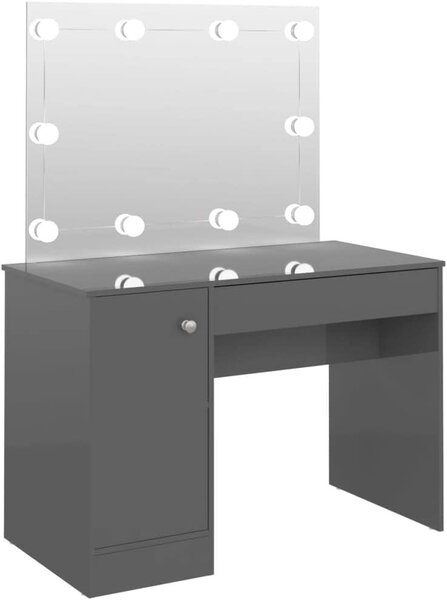 Pracovní stůl s LED osvětlením, rozměry 110x55x145 cm, materiál MDF, šedá barva, moderní styl