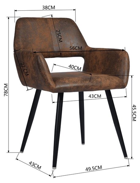 Jídelní židle – křeslo s područkami – retro, industriální design – potah z mikrovlákna – kovový rám