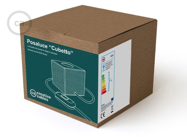 Creative cables Posaluce cubetto, naše dřevěná stolní lampa s textilním kabelem, in-line vypínačem a dvoupólovou zástrčkou Barva: Neutrální