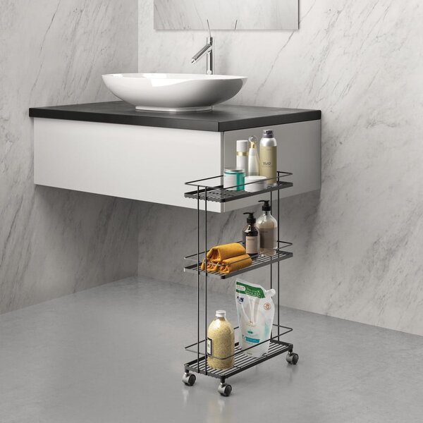 Matně černý ocelový pojízdný regál 38x62x16 cm Lava – Metaltex