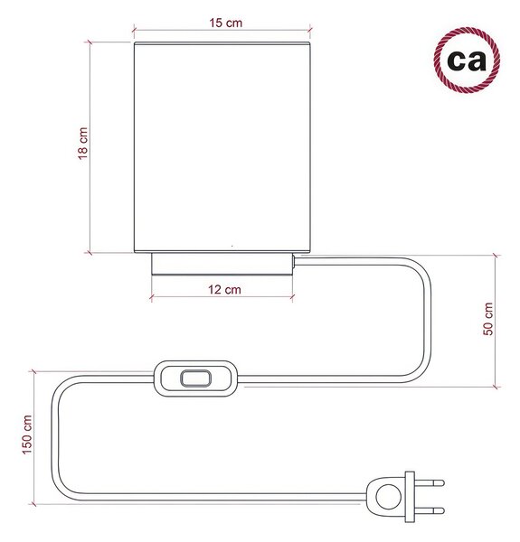 Creative cables Posaluce, kovové svítidlo s válcovým stínidlem white lawn, textilním kabelem, in-line vypínačem a 2-pólovou zástrčkou Barva: Mosaz-bílá bavlna