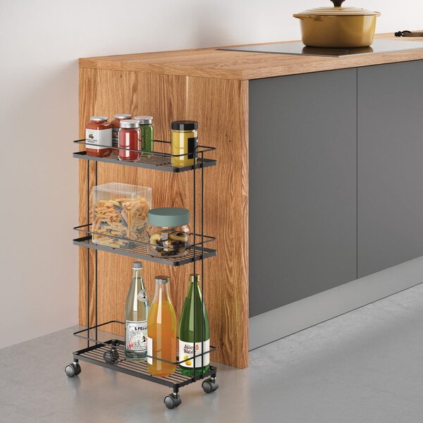 Matně černý ocelový pojízdný regál 38x62x16 cm Lava – Metaltex