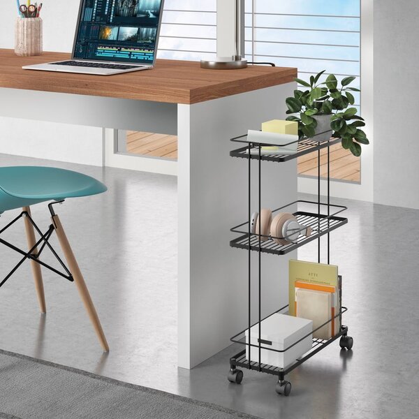 Matně černý ocelový pojízdný regál 38x62x16 cm Lava – Metaltex
