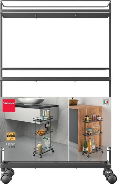 Matně černý ocelový pojízdný regál 38x62x16 cm Lava – Metaltex