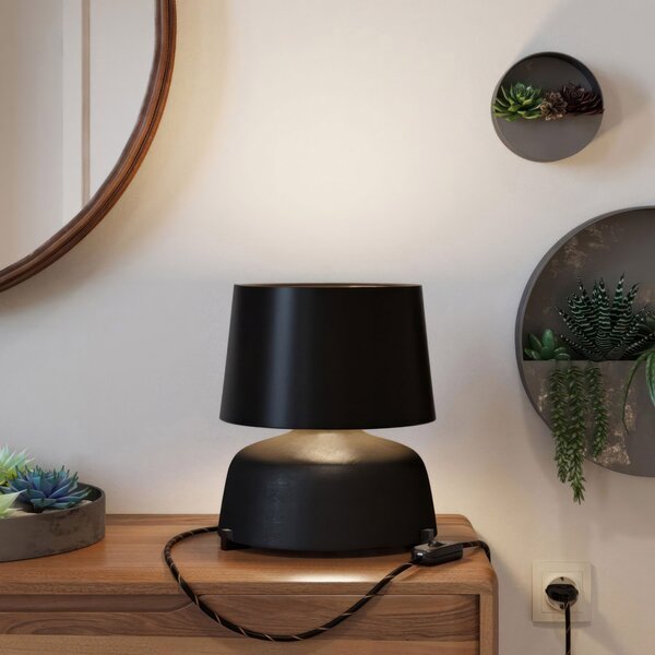 Creative cables Keramická stolní lampa coppa se stínidlem Athena, s textilním kabelem, vypínačem a dvoupólovou zástrčkou Barva: Lesklá bílá-juta
