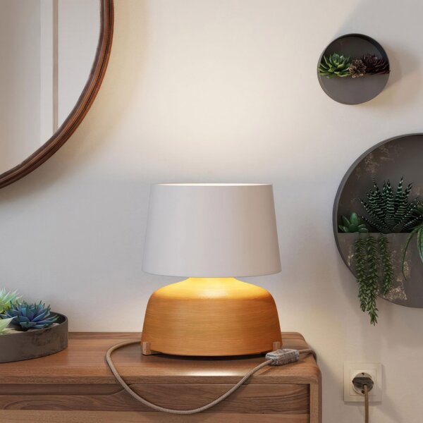 Creative cables Keramická stolní lampa coppa se stínidlem Athena, s textilním kabelem, vypínačem a dvoupólovou zástrčkou Barva: Lesklá bílá-juta