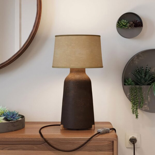 Creative cables Keramická stolní lampa bottiglia se stínidlem Athena, s textilním kabelem, vypínačem a dvoupólovou zástrčkou Barva: Zelená strukturovaná-bílá