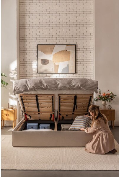 Béžová čalouněná dvoulůžková postel s úložným prostorem s roštem 180x200 cm Thessa Pillow – Bonami Selection
