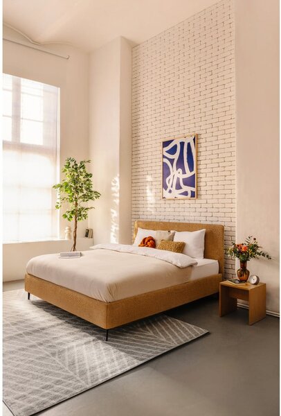 Čalouněná dvoulůžková postel s roštem 160x200 cm v hořčicové barvě Noira Slim – Bonami Selection