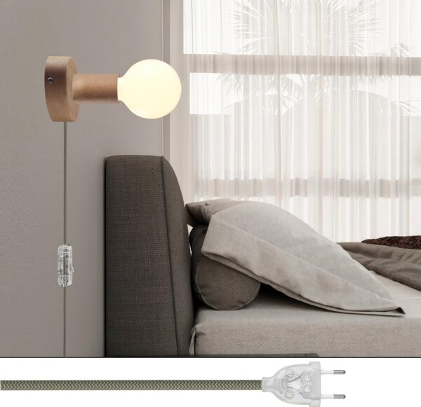 Creative cables Spostaluce, nástěnná dřevěná lampa s vypínačem a zástrčkou Barva: Neutrální-Rd72