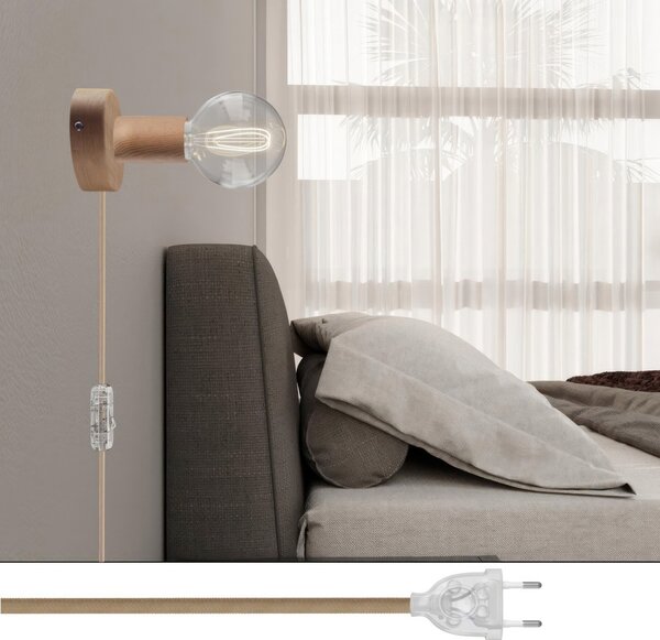 Creative cables Spostaluce, nástěnná dřevěná lampa s vypínačem a zástrčkou Barva: Neutrální-Rd72