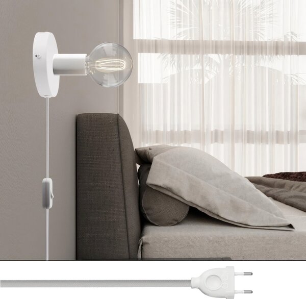 Creative cables Spostaluce, nástěnná kovová lampa s vypínačem a zástrčkou Barva: Bílá