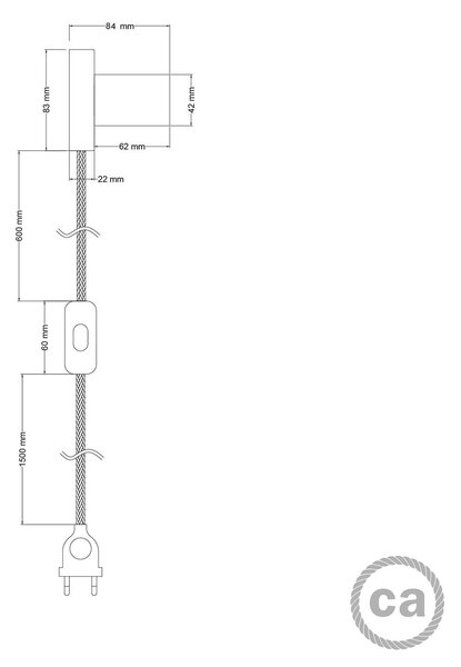 Creative cables Spostaluce, nástěnná kovová lampa s vypínačem a zástrčkou Barva: Bílá