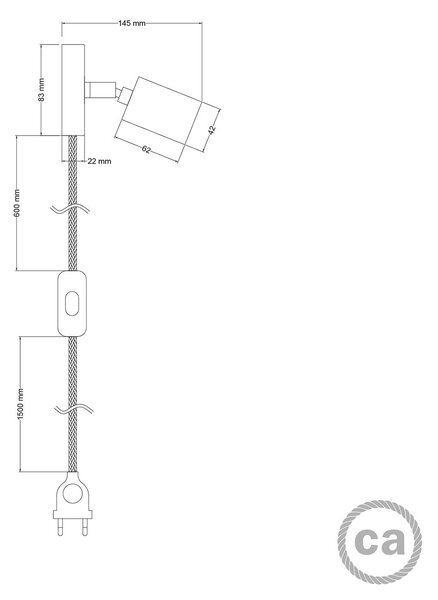 Creative cables Spostaluce, nástěnná kovová lampa s nastavitelným kovovým kloubem, vypínačem a zástrčkou Barva: Bílá