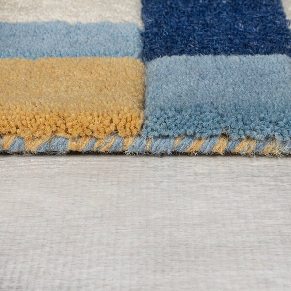 Modrý ručně tkaný vlněný koberec 200x290 cm Kai Wool Border – Flair Rugs