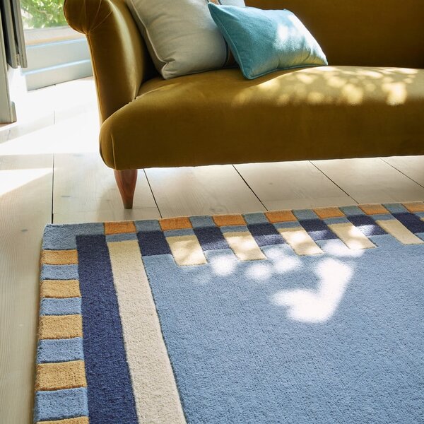 Modrý ručně tkaný vlněný koberec 200x290 cm Kai Wool Border – Flair Rugs