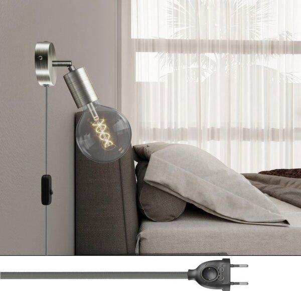 Creative cables Spostaluce, nástěnná kovová lampa s nastavitelným kovovým kloubem, vypínačem a zástrčkou Barva: Bílá